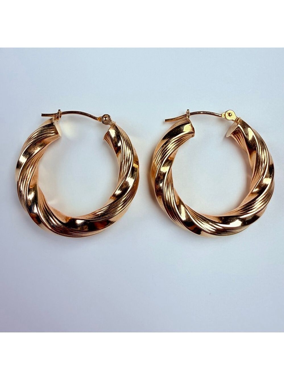 14K Solid Yellow Gold Jacmel Mauritius 24MM Twist Textured Hoop Earrings JCM - Picture 1 of 8